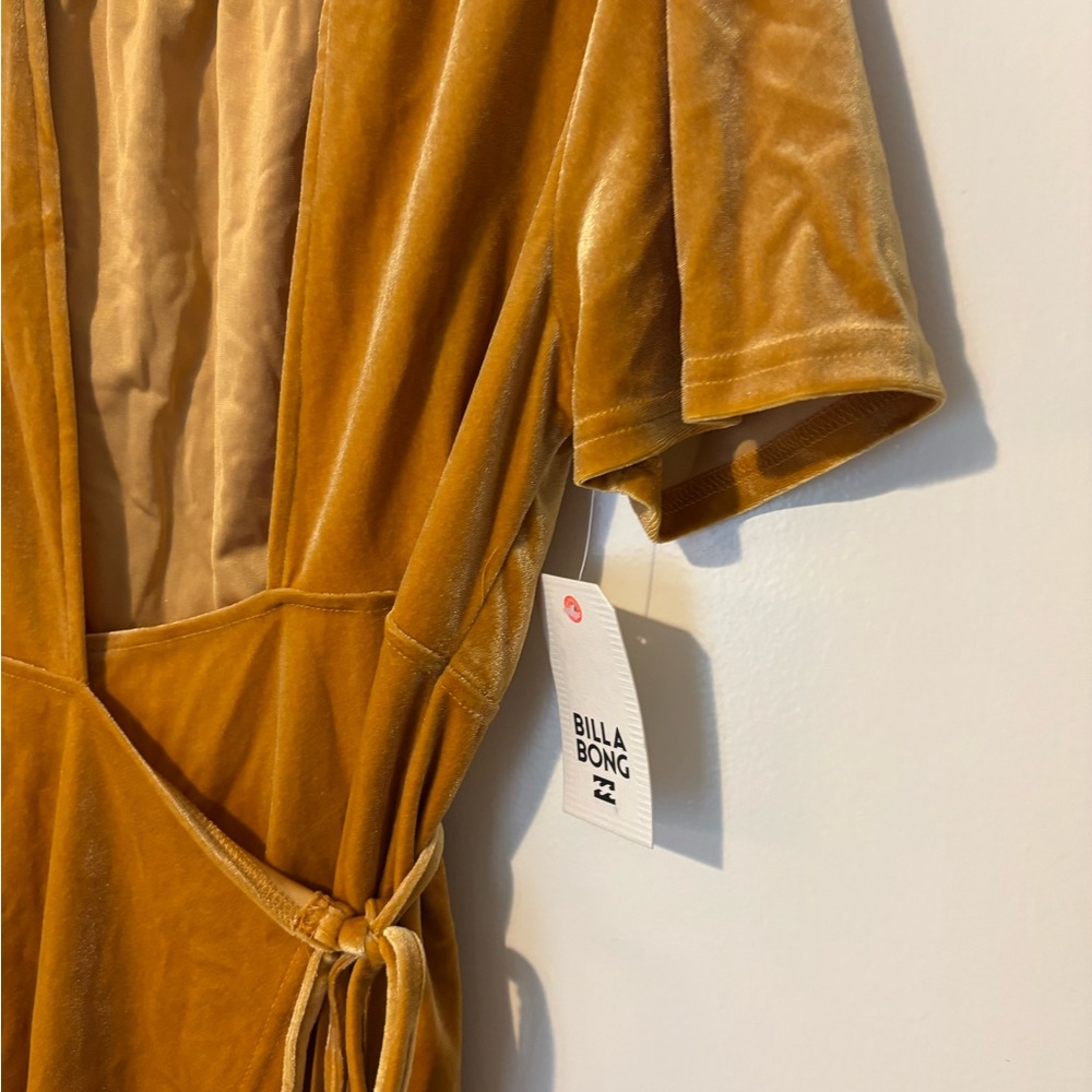Billabong Women's Velvet Wrap Mini Dress in Mustard - Picture 8 of 8